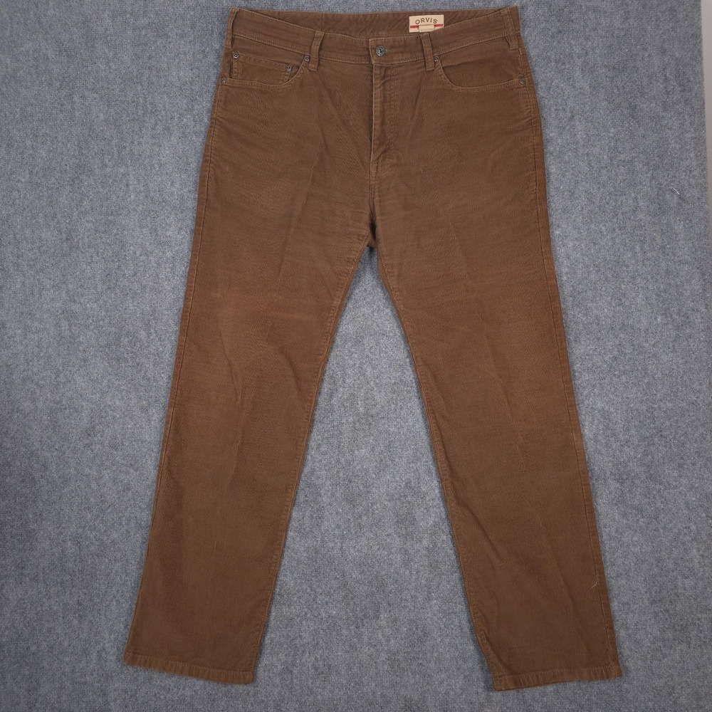 Orvis Corduroy Pants Mens 38x32 Brown Stretch Straight Leg 5-Pocket READ